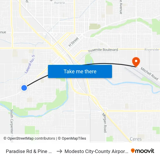 Paradise Rd & Pine Tree Ln to Modesto City-County Airport (MOD) map