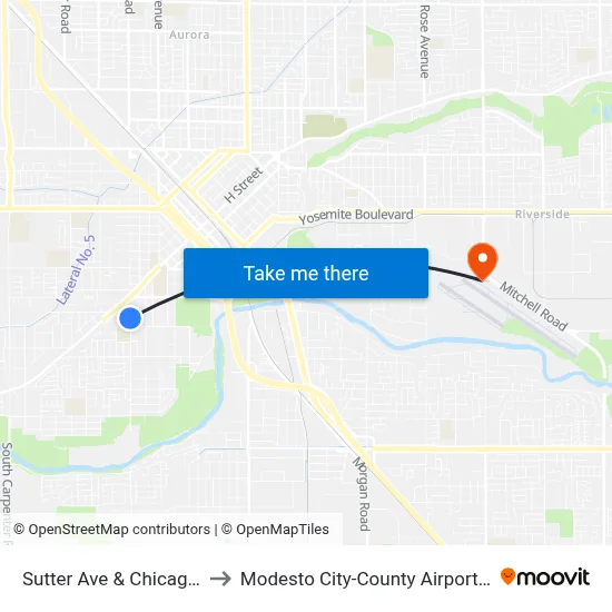 Sutter Ave & Chicago Ave to Modesto City-County Airport (MOD) map