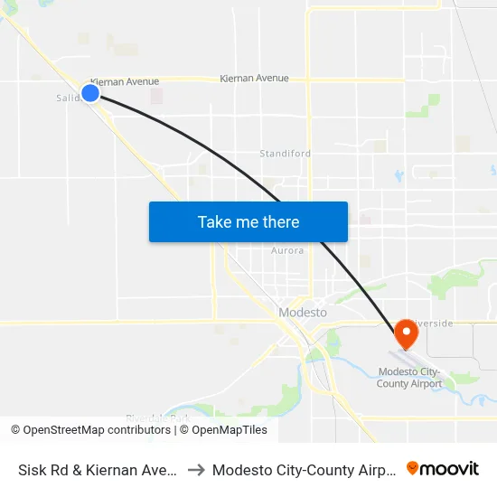 Sisk Rd & Kiernan Ave (Library) to Modesto City-County Airport (MOD) map
