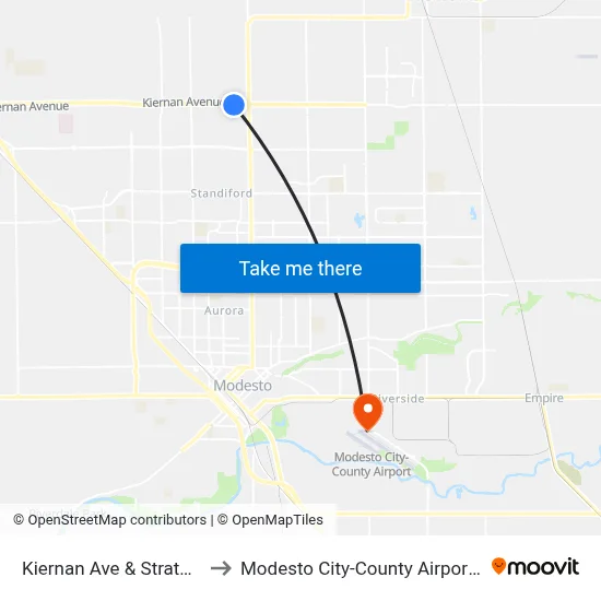 Kiernan Ave & Stratos Way to Modesto City-County Airport (MOD) map