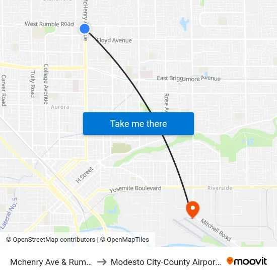 Mchenry Ave & Rumble Rd to Modesto City-County Airport (MOD) map