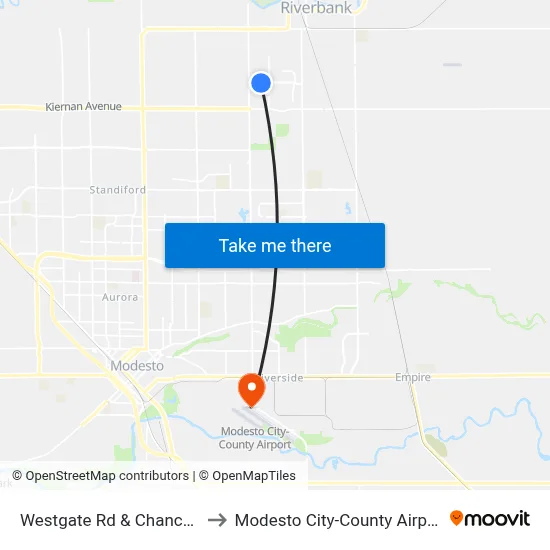 Westgate Rd & Chancellor Way to Modesto City-County Airport (MOD) map