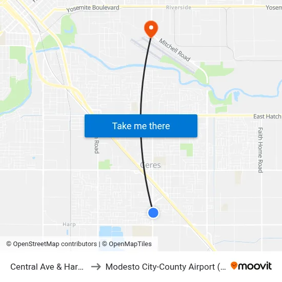 Central Ave & Hardy Ct to Modesto City-County Airport (MOD) map