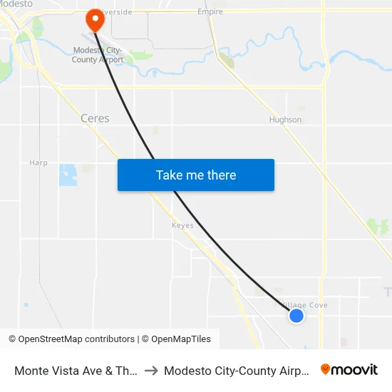 Monte Vista Ave & Theatre Dr to Modesto City-County Airport (MOD) map