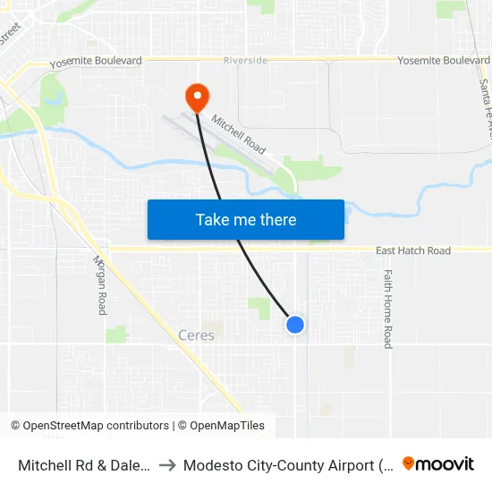 Mitchell Rd & Dale Ave to Modesto City-County Airport (MOD) map