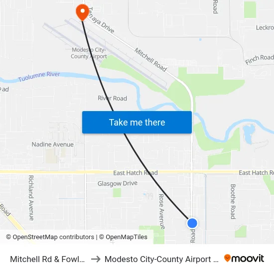 Mitchell Rd & Fowler Rd to Modesto City-County Airport (MOD) map