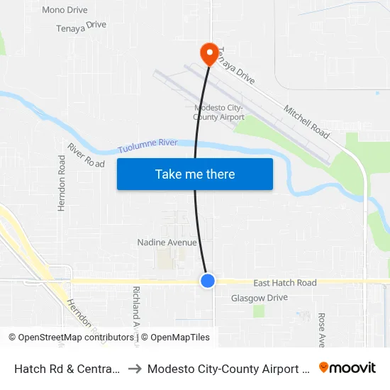 Hatch Rd & Central Ave to Modesto City-County Airport (MOD) map