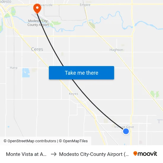 Monte Vista at Andre to Modesto City-County Airport (MOD) map