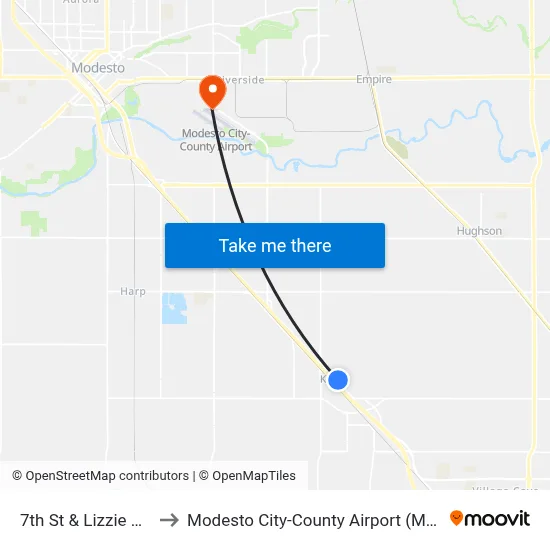 7th St & Lizzie Ave to Modesto City-County Airport (MOD) map