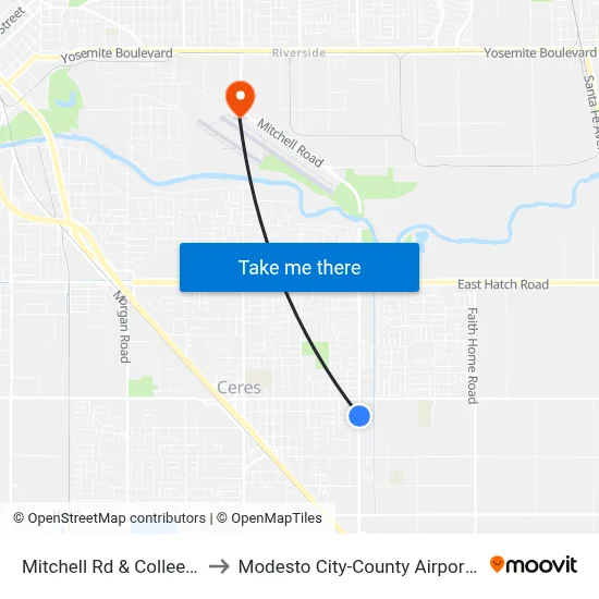 Mitchell Rd & Colleen Way to Modesto City-County Airport (MOD) map