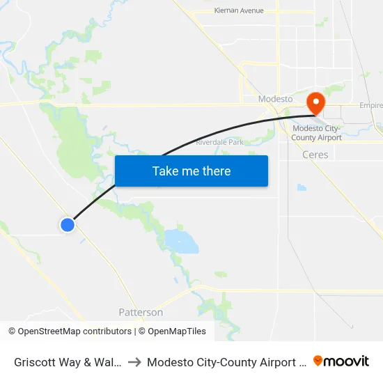 Griscott Way & Walt Ave to Modesto City-County Airport (MOD) map