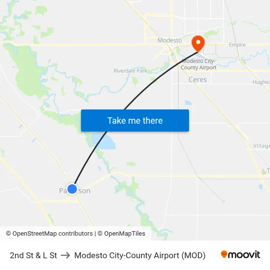 2nd St & L St to Modesto City-County Airport (MOD) map