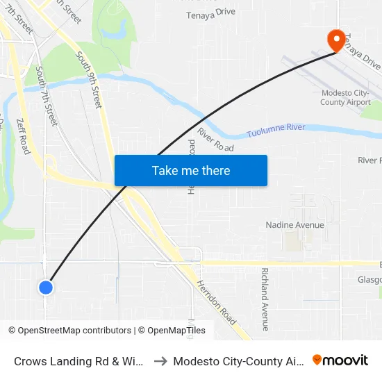 Crows Landing Rd & Winmoore Way to Modesto City-County Airport (MOD) map