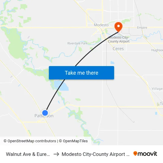 Walnut Ave & Eureka St to Modesto City-County Airport (MOD) map