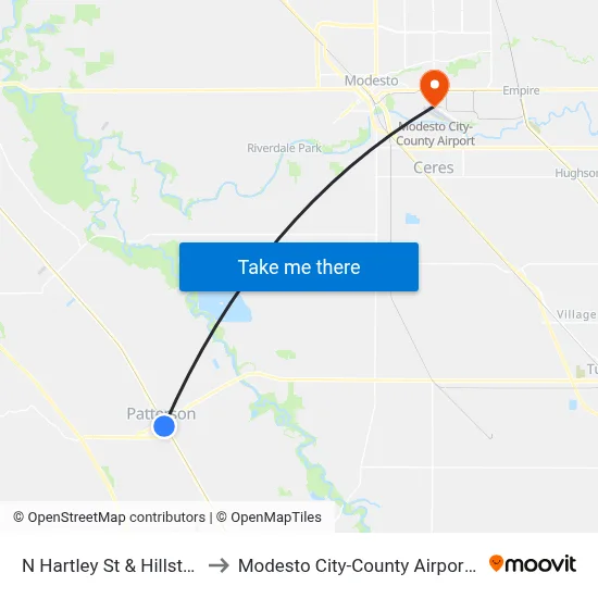 N Hartley St & Hillstock Ct to Modesto City-County Airport (MOD) map