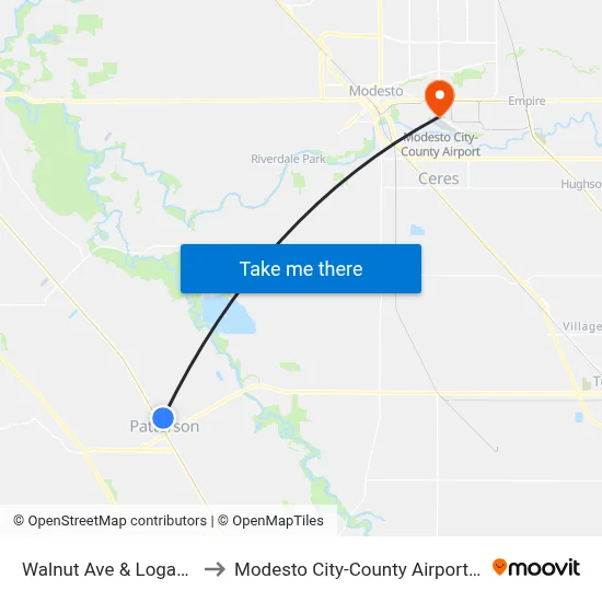 Walnut Ave & Logan Way to Modesto City-County Airport (MOD) map