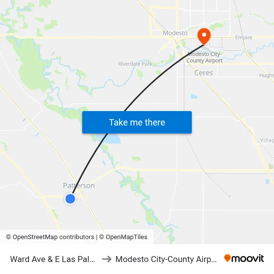 Ward Ave & E Las Palmas Ave to Modesto City-County Airport (MOD) map