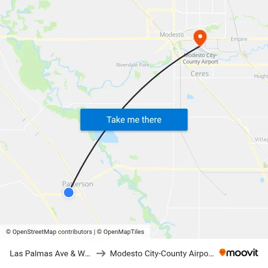 Las Palmas Ave & Ward Ave to Modesto City-County Airport (MOD) map