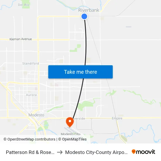 Patterson Rd & Roselle Ave to Modesto City-County Airport (MOD) map