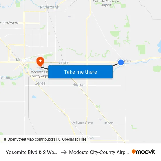 Yosemite Blvd & S Western Ave to Modesto City-County Airport (MOD) map
