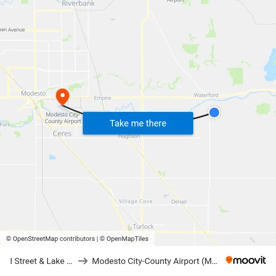 I Street & Lake Rd to Modesto City-County Airport (MOD) map