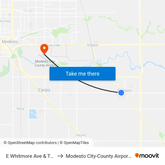 E Whitmore Ave & Tully Rd to Modesto City-County Airport (MOD) map
