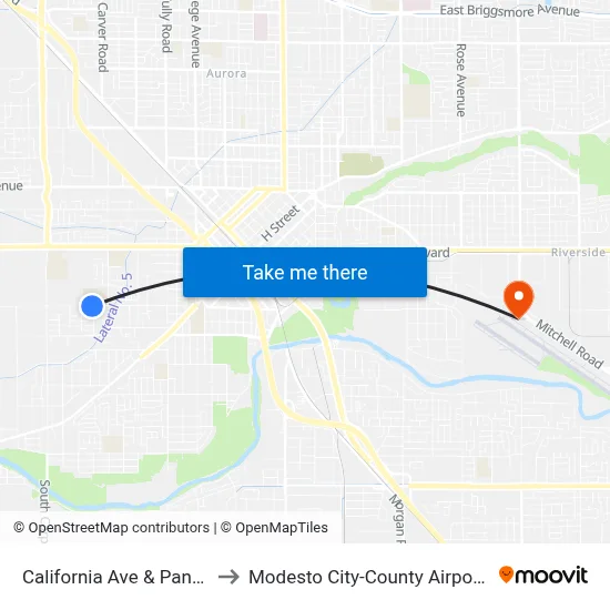 California Ave & Panama Dr to Modesto City-County Airport (MOD) map