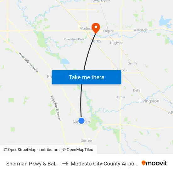 Sherman Pkwy & Balsam Dr to Modesto City-County Airport (MOD) map