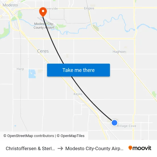 Christoffersen & Sterling Oak to Modesto City-County Airport (MOD) map