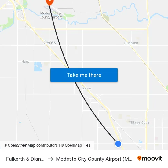 Fulkerth & Dianne to Modesto City-County Airport (MOD) map