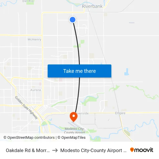Oakdale Rd & Morrill Ln to Modesto City-County Airport (MOD) map