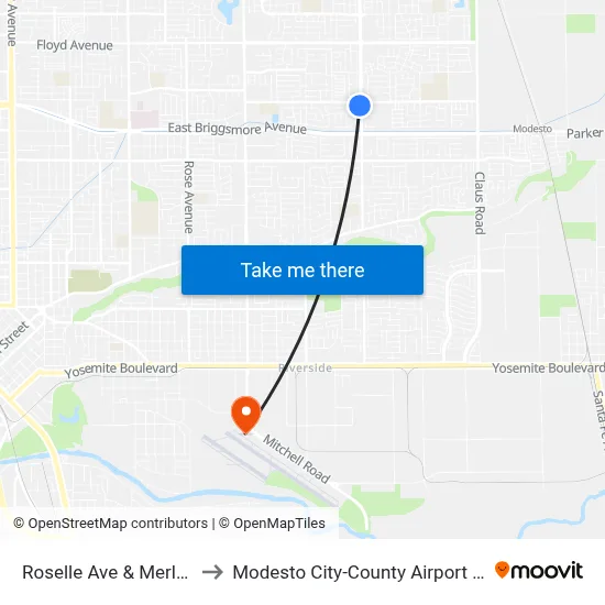 Roselle Ave & Merle Ave to Modesto City-County Airport (MOD) map