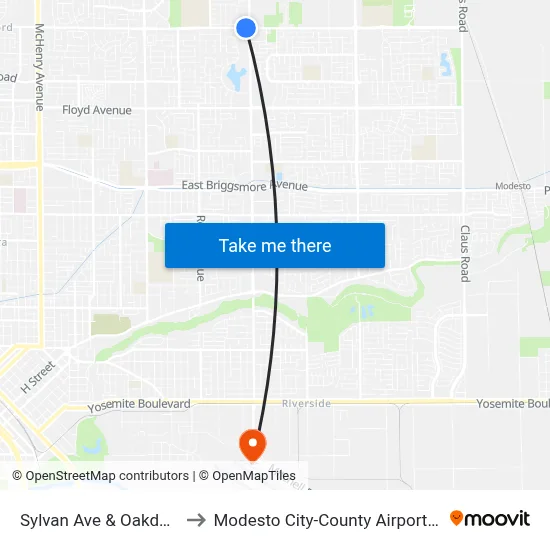 Sylvan Ave & Oakdale Rd to Modesto City-County Airport (MOD) map