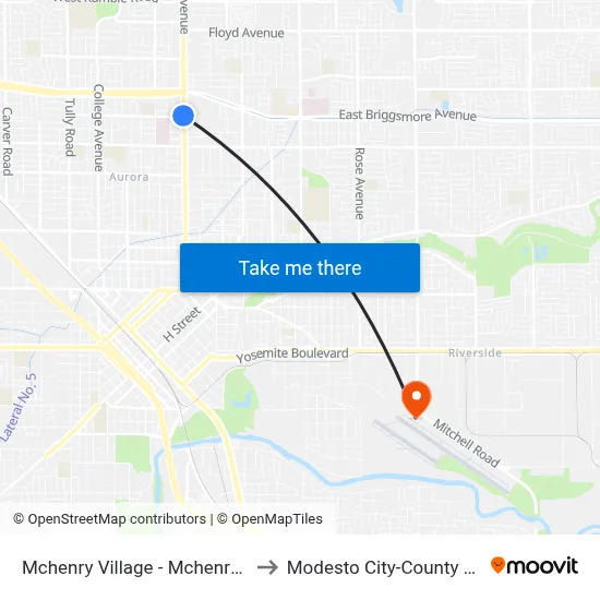 Mchenry Village - Mchenry Ave & Granger to Modesto City-County Airport (MOD) map