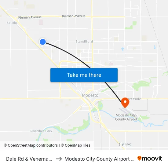 Dale Rd & Veneman Ave to Modesto City-County Airport (MOD) map