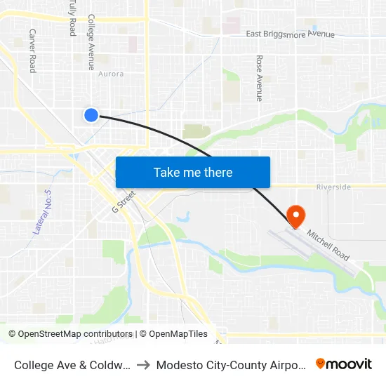 College Ave & Coldwell Ave to Modesto City-County Airport (MOD) map