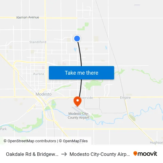 Oakdale Rd & Bridgewood Way to Modesto City-County Airport (MOD) map