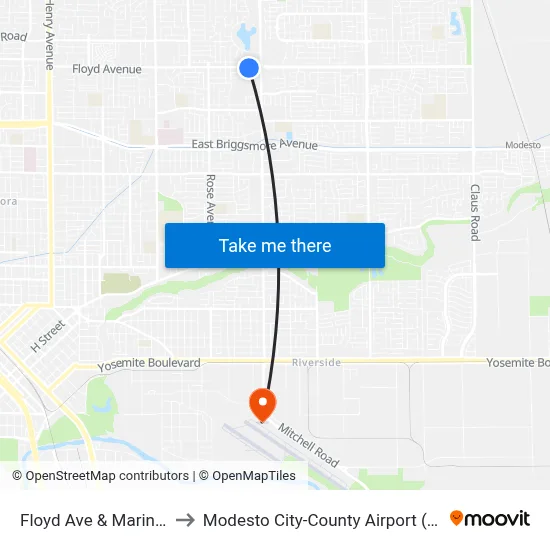 Floyd Ave & Marina Dr to Modesto City-County Airport (MOD) map