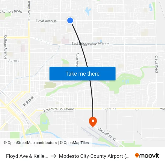 Floyd Ave & Keller St to Modesto City-County Airport (MOD) map