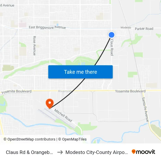 Claus Rd & Orangeburg Ave to Modesto City-County Airport (MOD) map
