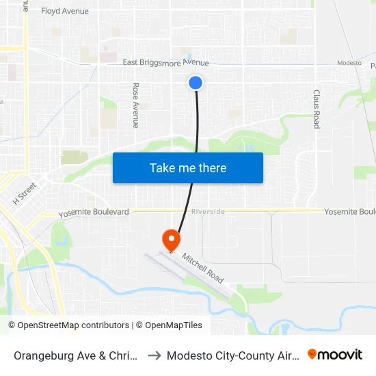 Orangeburg Ave & Christiansen Dr to Modesto City-County Airport (MOD) map