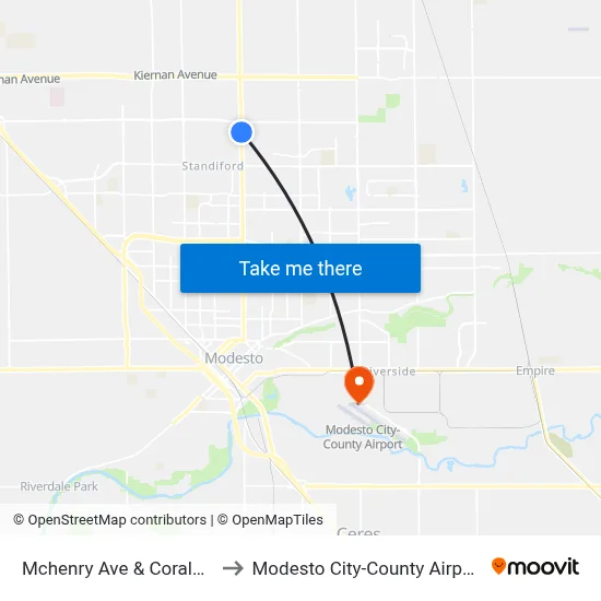 Mchenry Ave & Coralwood Rd to Modesto City-County Airport (MOD) map