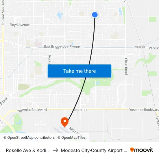 Roselle Ave & Kodiak Dr to Modesto City-County Airport (MOD) map