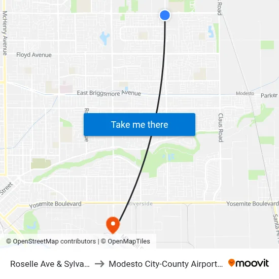 Roselle Ave & Sylvan Ave to Modesto City-County Airport (MOD) map