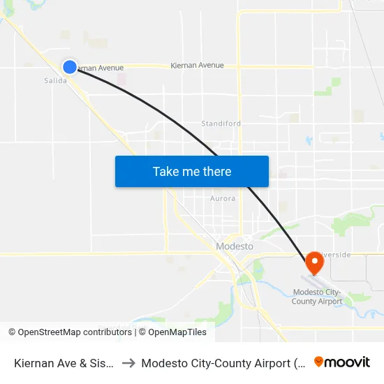 Kiernan Ave & Sisk Rd to Modesto City-County Airport (MOD) map
