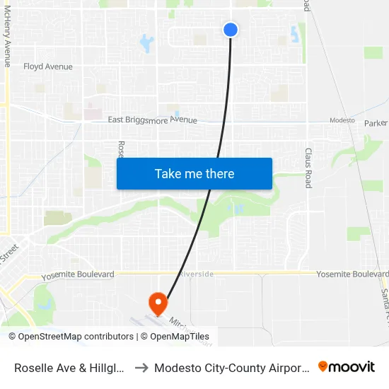 Roselle Ave & Hillglen Ave to Modesto City-County Airport (MOD) map