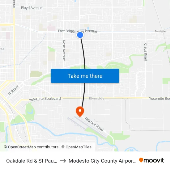 Oakdale Rd & St Pauls Way to Modesto City-County Airport (MOD) map