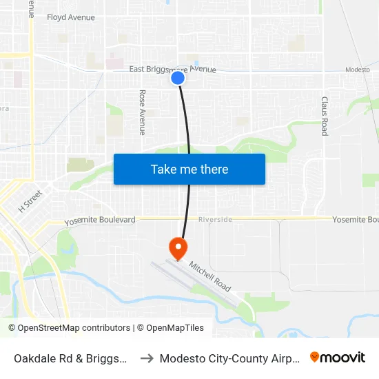 Oakdale Rd & Briggsmore Ave to Modesto City-County Airport (MOD) map
