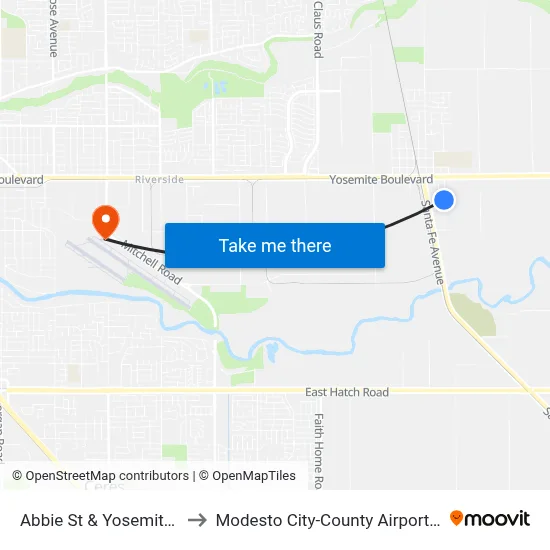 Abbie St & Yosemite Blvd to Modesto City-County Airport (MOD) map