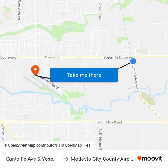 Santa Fe Ave & Yosemite Blvd to Modesto City-County Airport (MOD) map